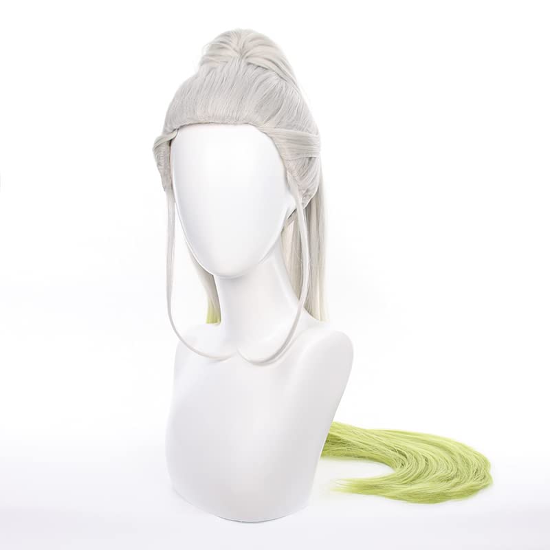Servelove Grey Green Long Anime Cosplay Wig with Ponytail for Costume & Role Play