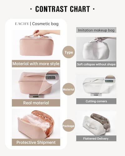 Travel Makeup Bag for Women - Medium Pink PU Leather Cosmetic Organizer