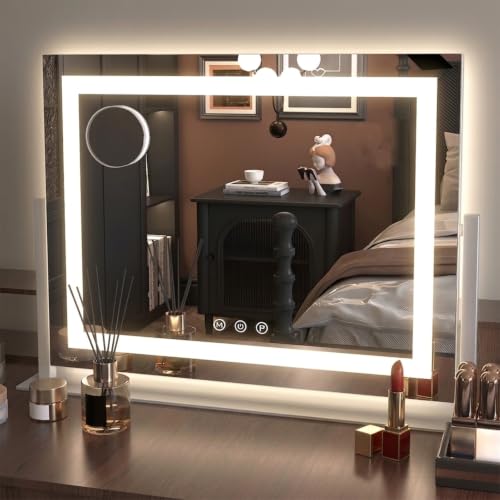 Lighted Makeup Mirror 22.8x17.7in 10X Magnification USB Type-C White Horizontal Rectangle