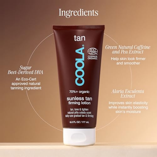 COOLA Organic Sunless Self Tanner Body Firming Lotion, Dermatologist Tested Anti-Aging Skin Care, Vegan and Non-GMO, Pi?a Colada, 6 Fl Oz