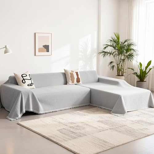 Oversize Couch Cover for Sectional Sofa - Light Grey XX-Large 71x118+91x134, Washable Furniture Protector