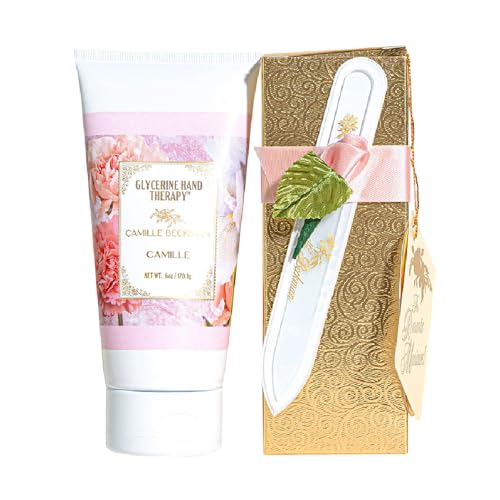 Camille Beckman Romantic Manicure Gift Set, Camille, Glycerine Hand Therapy 6 oz, Premium Crystal Nail File