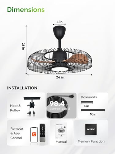 Outdoor Ceiling Fan with Lights 24 Inch Remote & App Control - Weatherproof Gazebo Fan - Regular