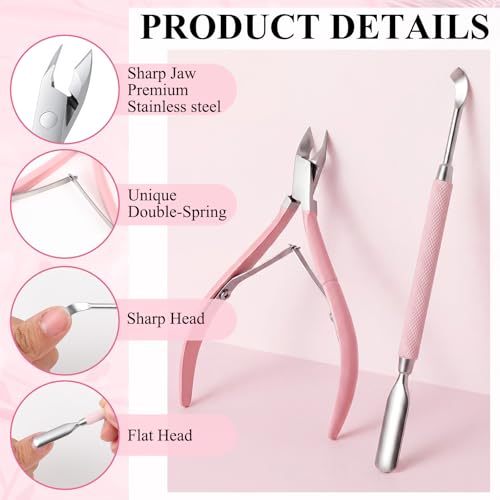 Pink 10 Pack Nail Cuticle Trimmers with Pusher and Sanitizer Pouch