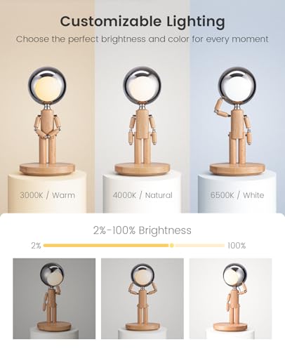Rechargeable Cordless Desk Lamp - Beech Wood Touch Dimmable Nightstand Light