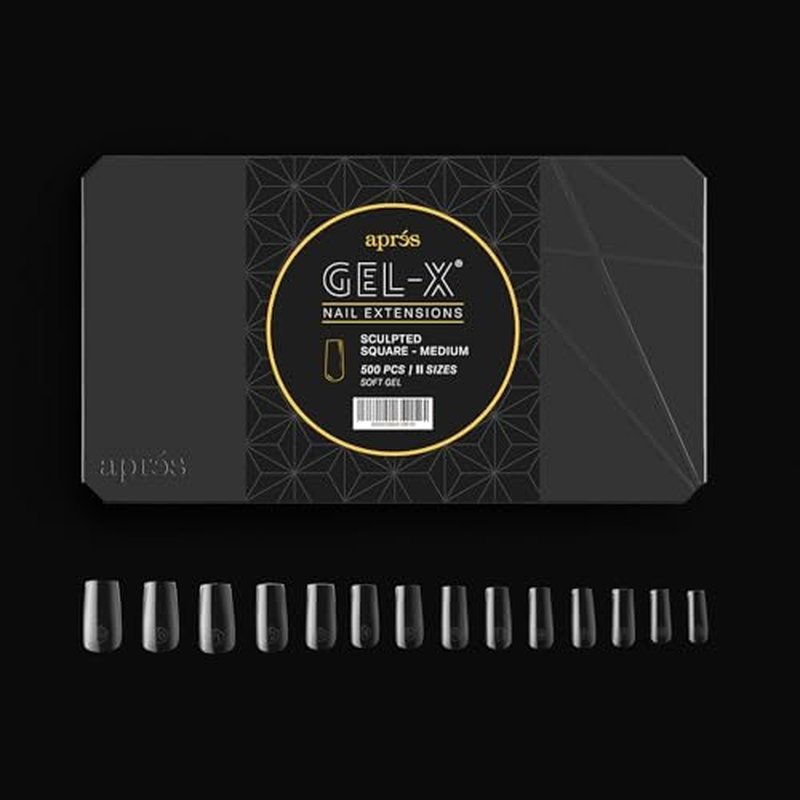 Apr?s Gel-X¢ç Scupted Square Medium Tip Box | 500pc Gel-X Tips, 11 Sizes 00-9, Premium Quality