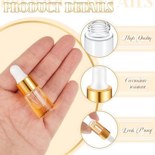 Mini Glass Oil Dropper Bottles Set 3ml Champagne Gold 200 pcs - Travel & Sample Containers