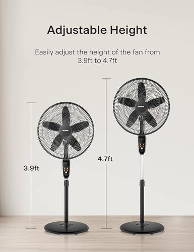 18 Inch Adjustable Oscillating Pedestal Fan with Remote Control - Black, 5 Blades