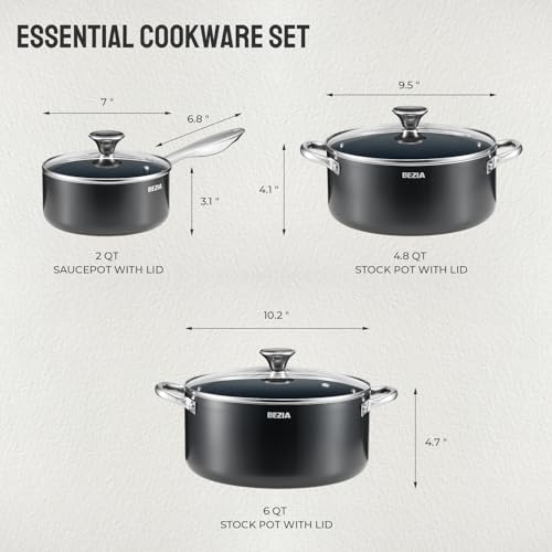 Nonstick Induction Stock Pot Set with Lids - 6-Piece Kitchen Cookware