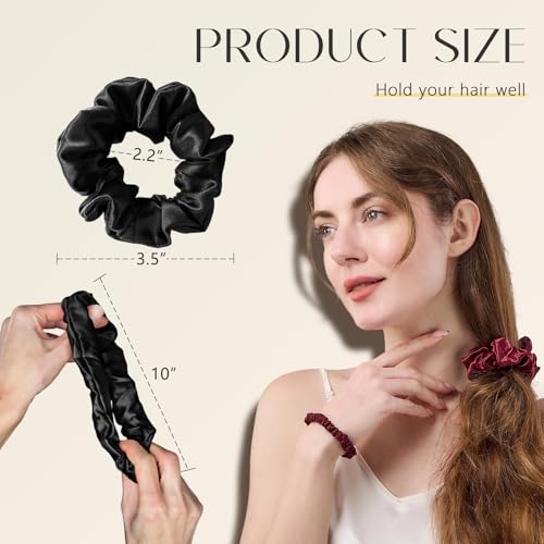 ZIMASILK 100% Mulberry Silk Hair Scrunchies, Best For Women And Girls¡¯ Hair 19 Momme Elastic Hair Bands for Ponytail Holder Gentle And No hurt (3 Pack, Black)