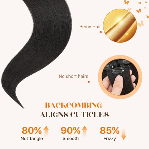 6PCS Clip in Hair Extensions Short Human Hair 16 Inch Natural Black - Variation #1B
