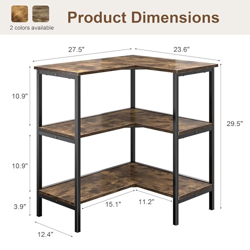 Corner Cabinet Table with 3-Tier Open Shelves - Multipurpose Storage Organizer - Brown - Variation of Open Shelving Cabinet