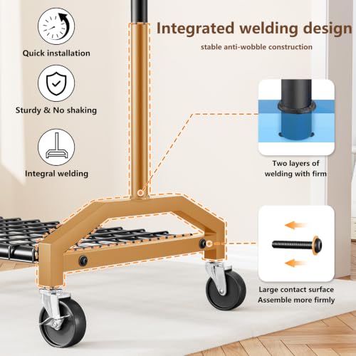 Wiracks Heavy Duty Black Clothes Rack with Extendable Rod & Wheels, 350lbs Capacity