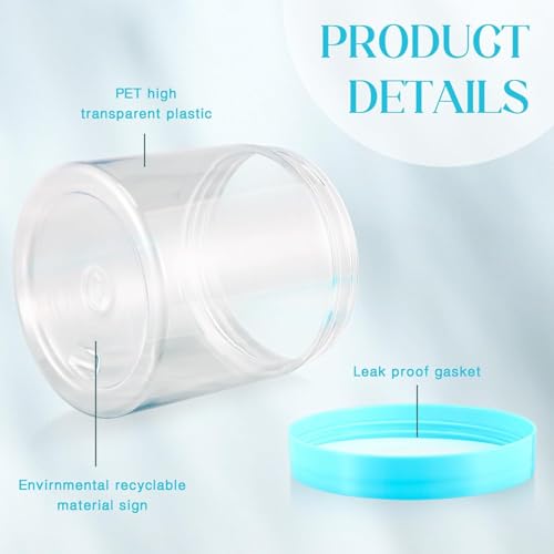 12 Pack 16 oz Plastic Round Jars with Lids - Blue Travel Cosmetic Containers