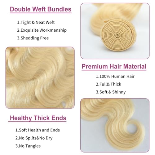 CFY 16 Inch Blonde Body Wave Human Hair Bundles 613 Unprocessed Virgin Brazilian Hair