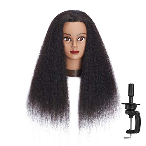 Headfix Mannequin Head with 100% Real Hair for Hairdressing Practice, Clamp Stand Included