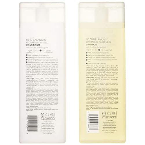 Giovanni 50:50 Balanced Remoisturizer Duo Set Shampoo Hydrating-Clarifying & Conditioner Hydrating-Calming, 8.5 Oz Each