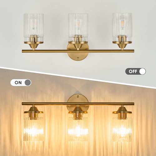Jonsi Gold 3-Light Vanity Wall Sconce with Clear Glass Shades - Modern Bathroom Fixture 22.8 Inch