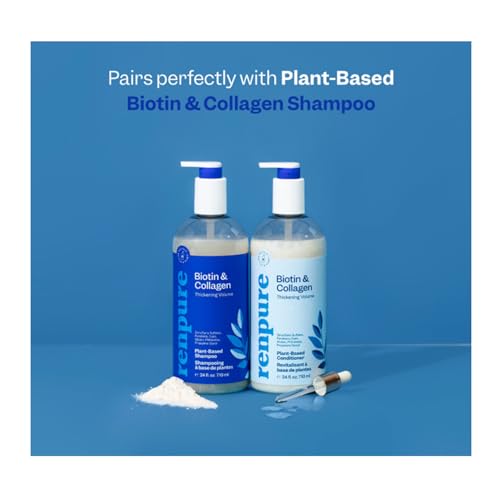 Renpure Plant Based Biotin and Collagen Thickening Volume Conditioner - Leaves Hair Looking Luscious - Gentle Formula - Dye, Cruelty and Paraben Free - Recyclable, Pump Bottle Design - 24 fl oz