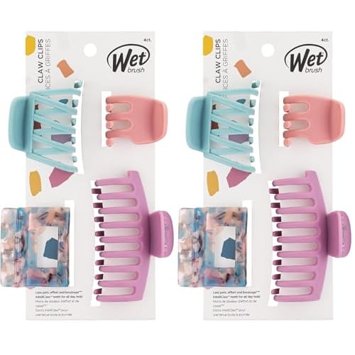 Wet Brush Fashion Claw Clips, Assorted Sizes - 8-Pack, Sunset Pink - Great for Easily Pulling Up Your Hair - Pain-Free Hair Accessories for Women, Men, Boys and Girls