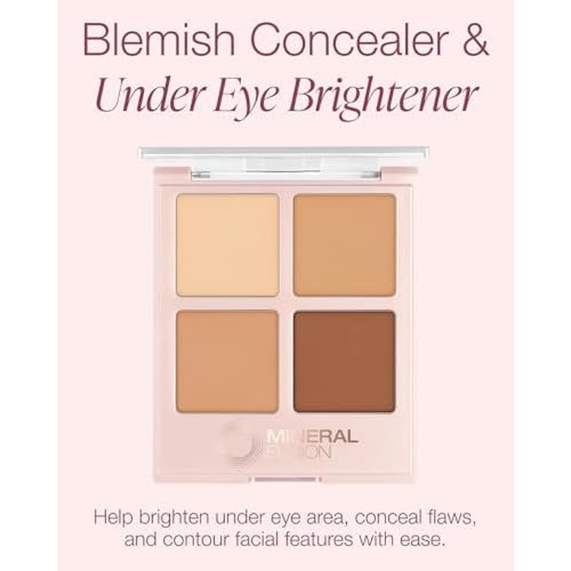 Mineral Fusion Makeup Cream Concealer Eye Palette Quad - 4 Warm to Dark Shades - Decadence - Blemish Concealer & Under Eye Brightener - With Vitamin C & E - Hypoallergenic