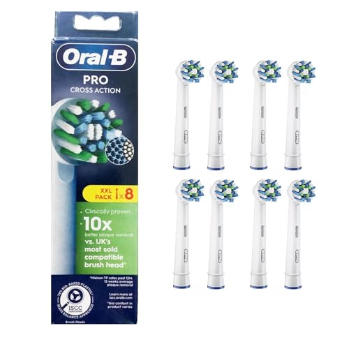 White 8 Pack Electric Toothbrush Replacement Heads for Oral-B Cross Action - X-Shape Bristles