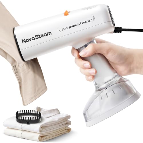 NovaSteam Handheld Vacuum Steamer for Clothes White 4500Pa Powerful Fabric Steamer