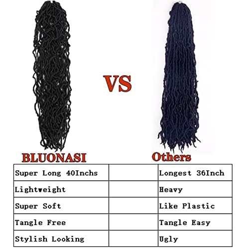 BLUONASI 40 Inch Soft Faux Locs Crochet Hair - Natural Color #1B, 6 Packs