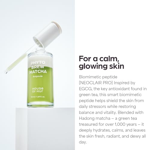 House of Hur Phyto Brew Matcha Ampoule ? Lightweight Hydrating Face Ampoule ? Hadong Matcha + EGCG, Fast-Absorbing, Non-Sticky Dewy Glow ? Korean Skincare ? 1.69 fl oz (50 ml)