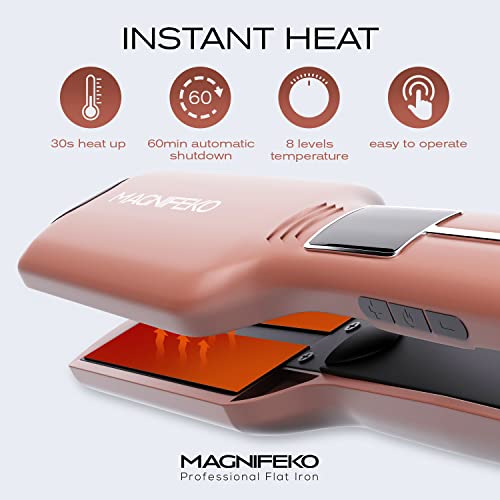 Magnifeko Rosegold Professional Flat Iron Hair Straightener Wide Plate & Digital Display