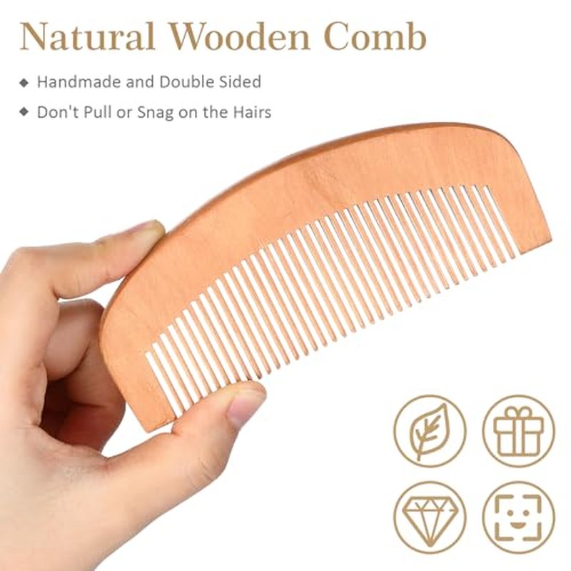 10 Sets Men's Beard Grooming Kit: Natural Boar Bristle Brush, Pear Wood Dual-Sided Wide Tooth Comb, Travel Pouch - Perfect Valentine Gift (Circle)