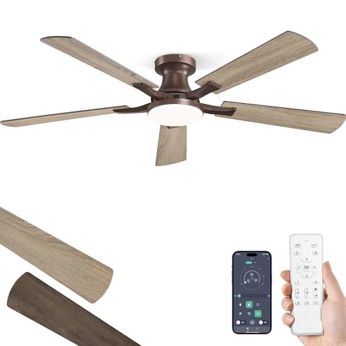 52 Inch Ceiling Fan with Lights - Remote & App Control, Flush Mount, Brown