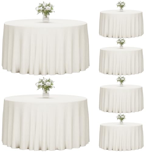 Fixwal 6 Pack 120 Inch Ivory Round Tablecloth for Weddings & Events