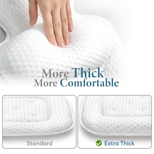 VOXOR White Extra Thick Bath Pillow with 54 Non-Slip Suction Cups - Comfortable Tub Cushion for Head Neck & Back Support