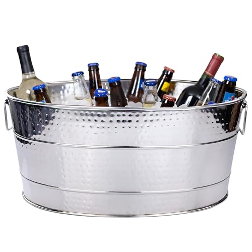 BREKX Heavy-Duty Stainless Steel Oval Beverage Tub for Parties, 25 Qt, Large