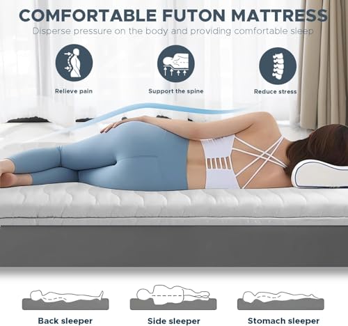 Grey Full Japanese Floor Futon Mattress 3.5'' Thick Foldable Tatami Bed & Sleeping Pad