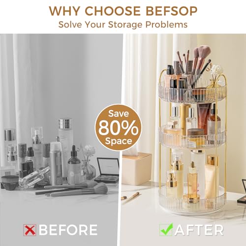 BEFSOP 3 Tier Rotating Makeup Organizer, Clear Cosmetic & Perfume Storage