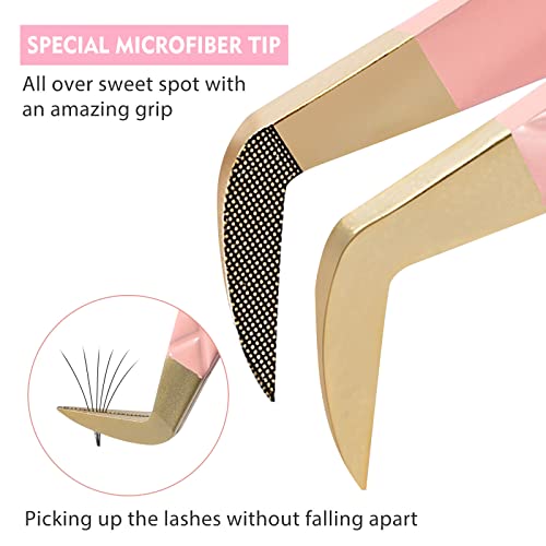 Ms.Queen Fiber Tip Eyelash Tweezers for Extensions & Volume Fans