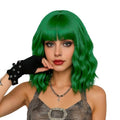 LABEAUTÉ Green Wavy Bob Wig with Air Bangs - 14 Inch Mint Green Cosplay Wig