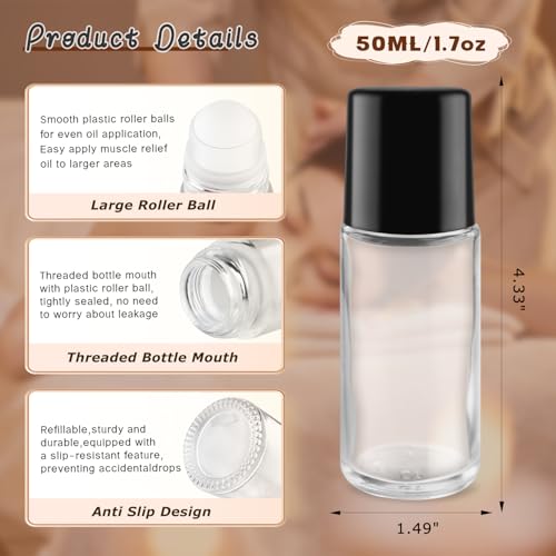 25 Large Glass Roll-On Bottles 50ml with Plastic Roller for Essential Oil & Body Oil