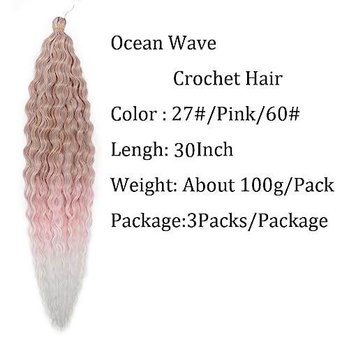 Ocean Wave Crochet Hair Extensions 30 Inch 3 Packs Blond Pink White