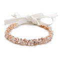 Mariell Rose Gold Blush Crystal Bridal Headband Hair Vine with Ribbon - Wedding Accessory
