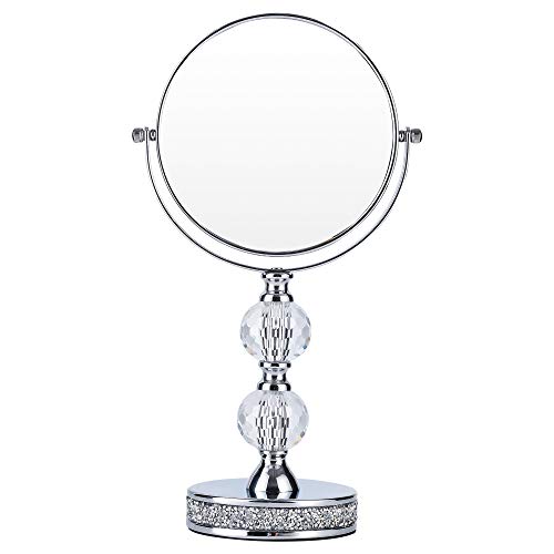 Hanjue Makeup Mirror, 360 Degree Swivel Vanity Mirror, Crystal Cosmetic Mirror, 1X/5X Magnifying Double Sided Mirror,Adjustable Makeup Mirror M020