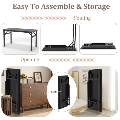 39.4 Inch Foldable Computer Desk with Storage - Black Portable Workstation