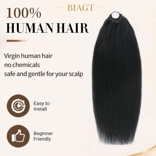 BIAGT Kinky Straight Crochet Human Hair 20 Inch 50g Pre-Fluffed, Tangle-Free Natural Yaki Texture