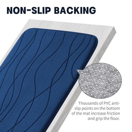 YIHOUSE 5-Piece Bathroom Rugs Set Memory Foam Bath Mat Navy Blue Dark Blue 3'10" x 1'8"