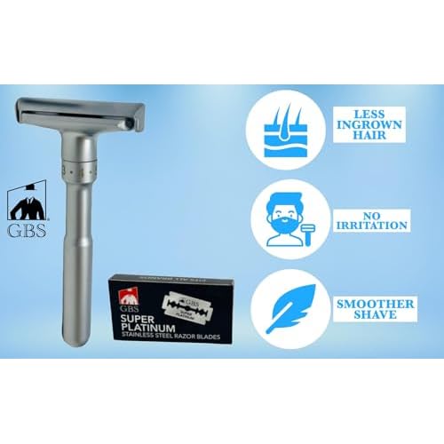 G.B.S Chrome Adjustable Men's Double Edge Safety Razor Blade and 10 G.B.S Platinum Blades Refills