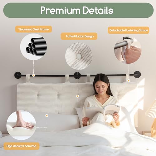 HIGOGOGO Queen Size Wall-Mounted Headboard Beige with Button Tufting