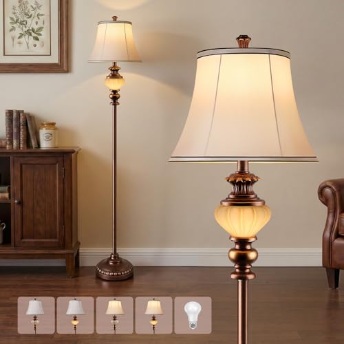 PARTPHONER Brown 65-Inch Vintage Floor Lamp with Nightlight & Fabric Shade