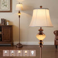 PARTPHONER Brown 65-Inch Vintage Floor Lamp with Nightlight & Fabric Shade